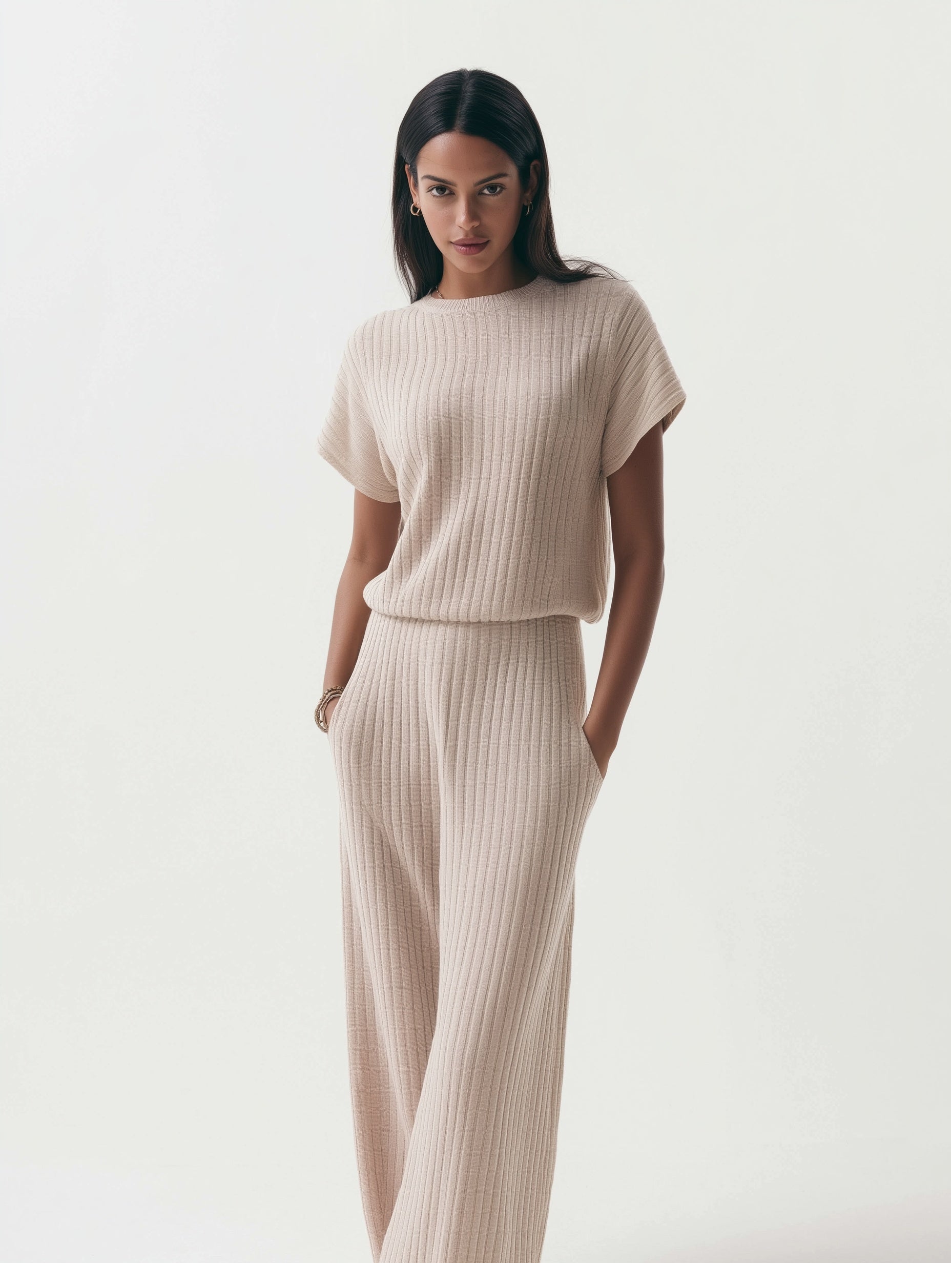 Ribbed Knit Wide Leg Jumpsuit
