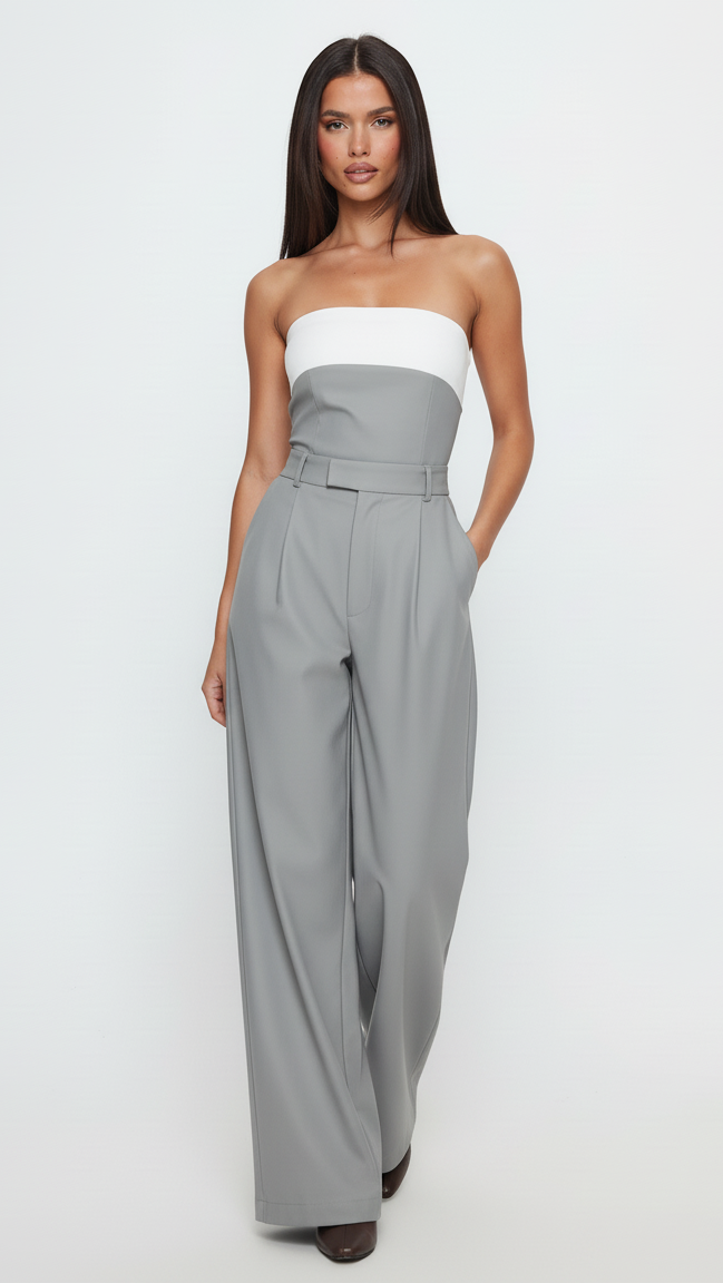 Strapless Color Block Wide Leg Jumpsuit