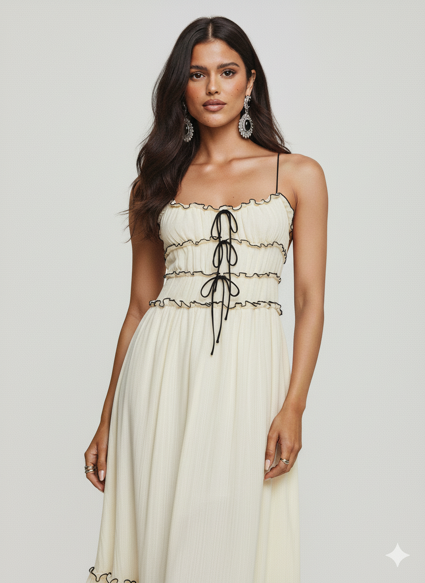 Frill Tied Front Midi Cami Dress
