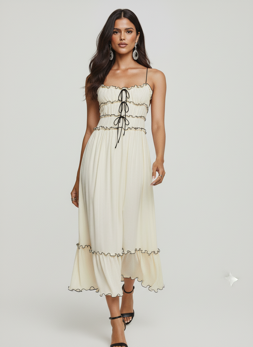 Frill Tied Front Midi Cami Dress