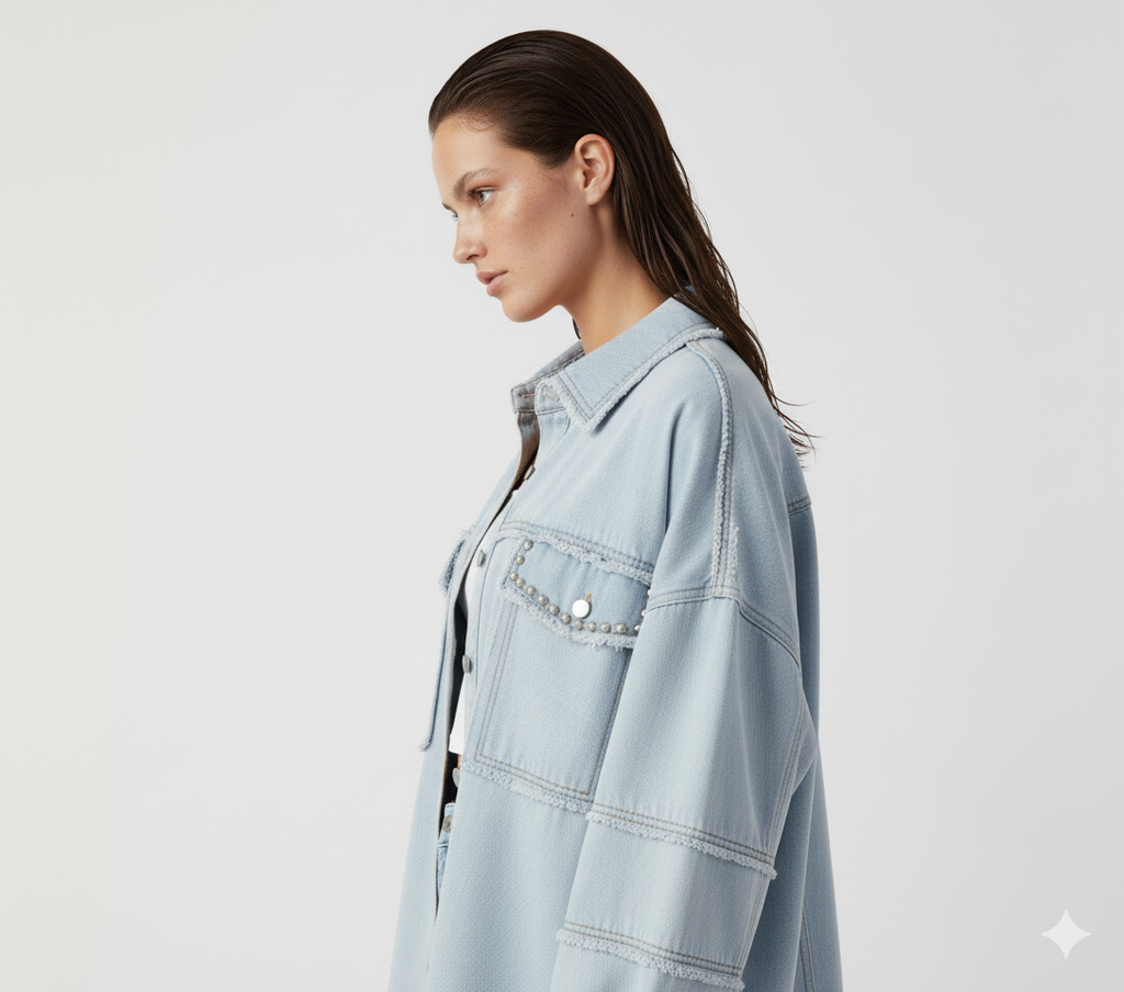 Button Down Raw Hem Denim Jacket