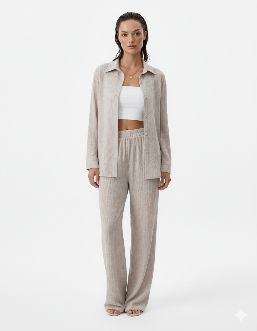 Button Up Long Sleeve Shirt and Pants Set