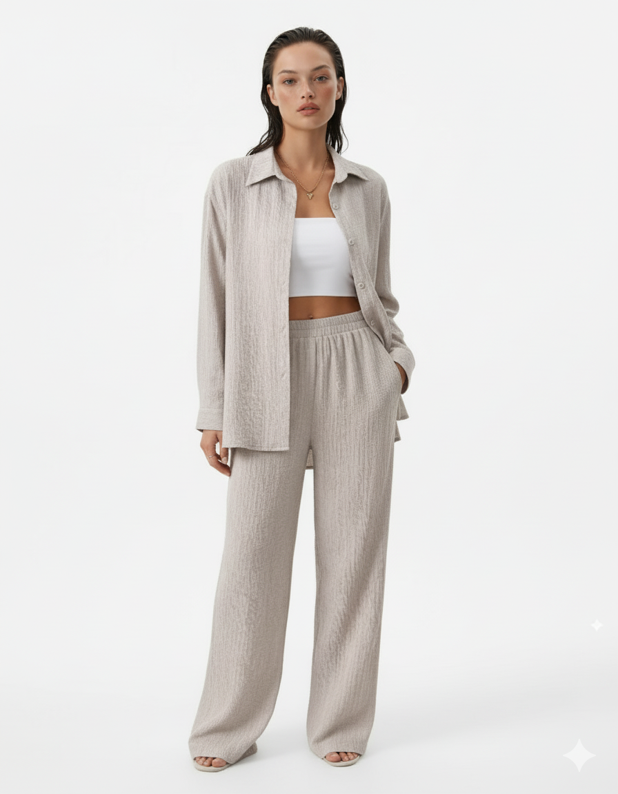 Button Up Long Sleeve Shirt and Pants Set