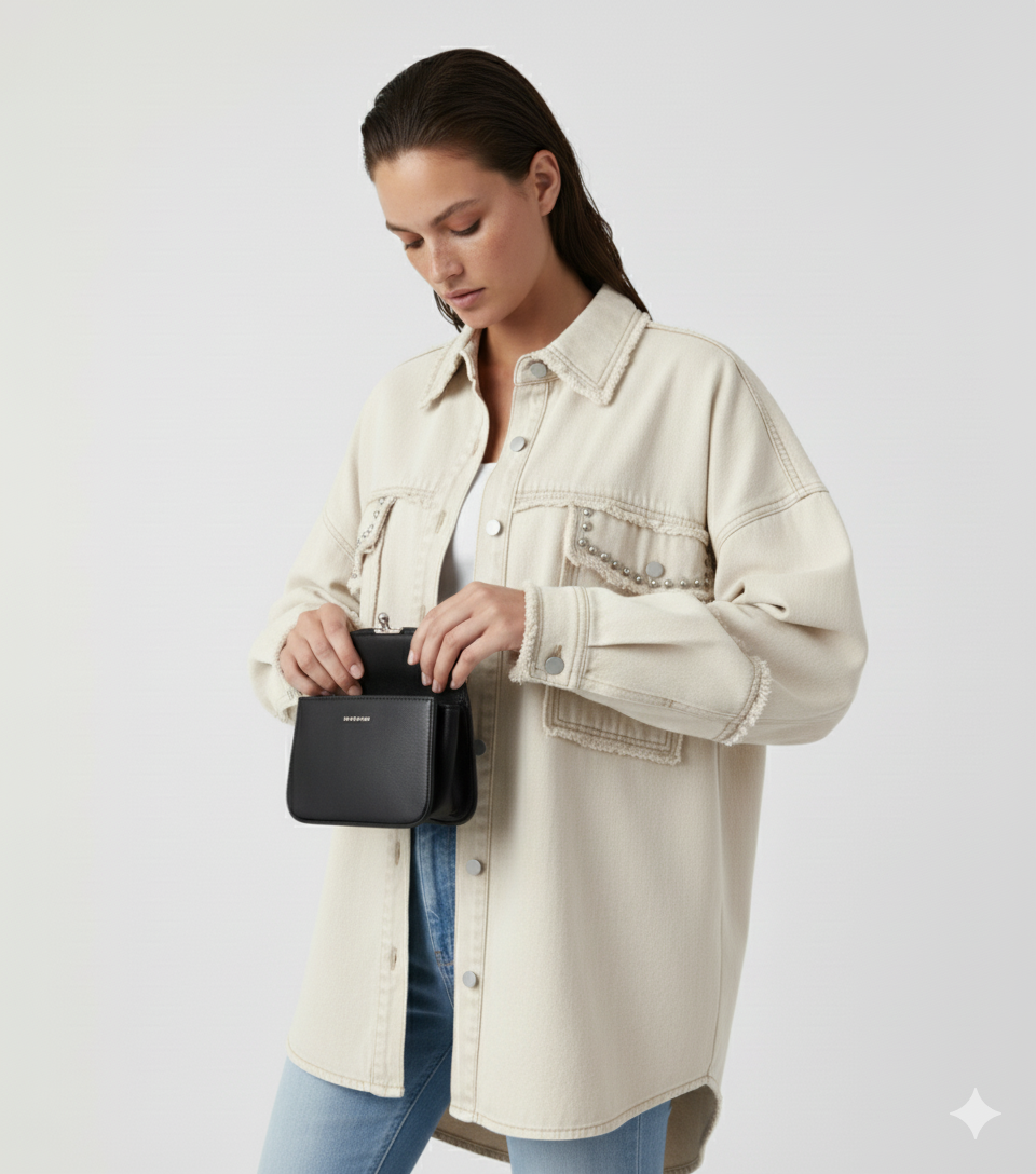 Button Down Raw Hem Denim Jacket