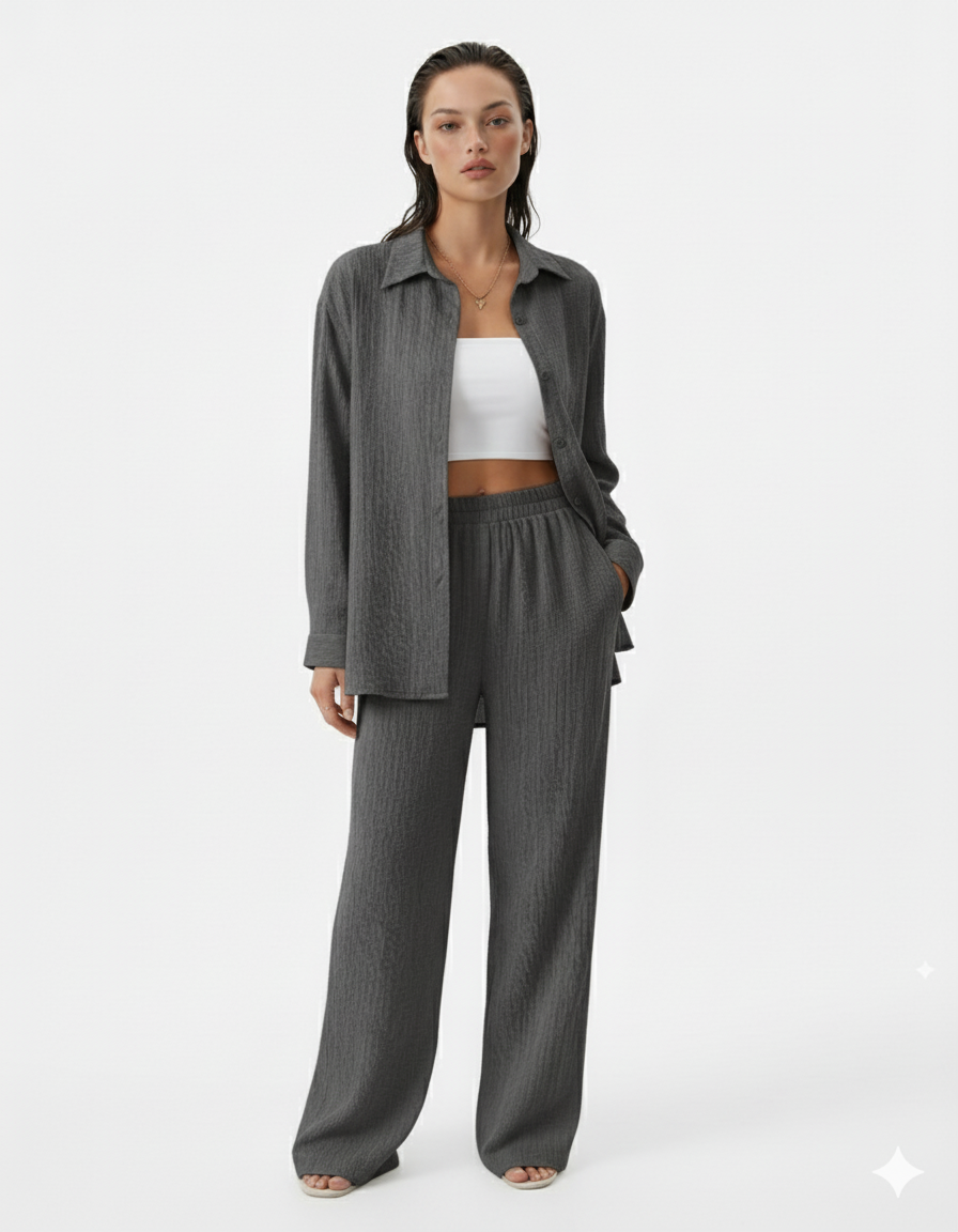 Button Up Long Sleeve Shirt and Pants Set
