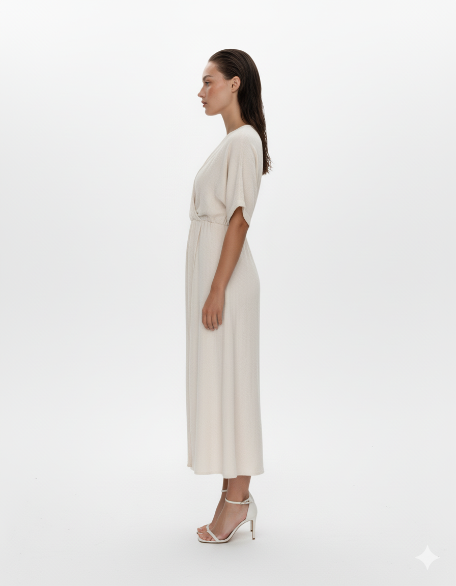 Slit Surplice Half Sleeve Midi Dress