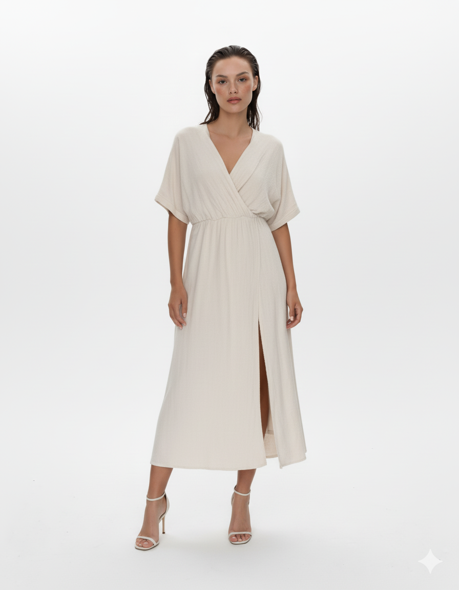 Slit Surplice Half Sleeve Midi Dress