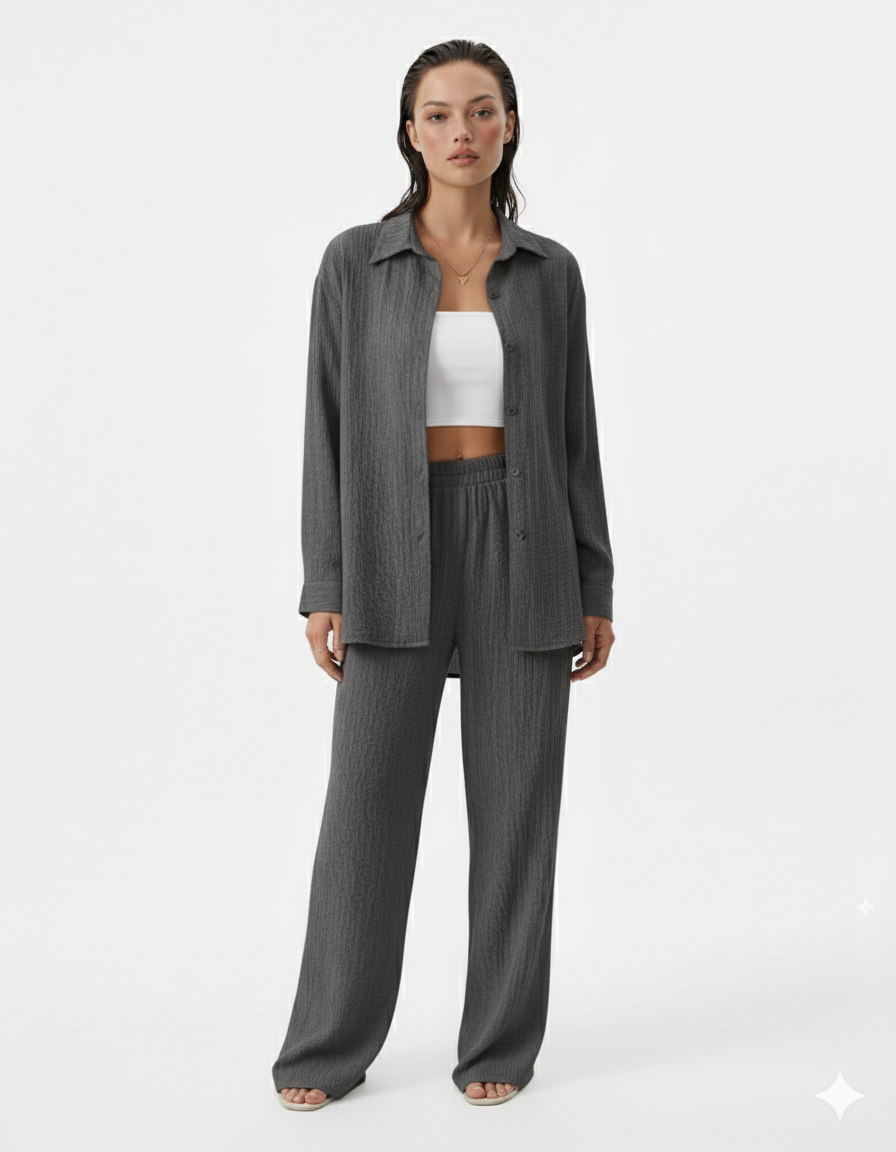 Button Up Long Sleeve Shirt and Pants Set