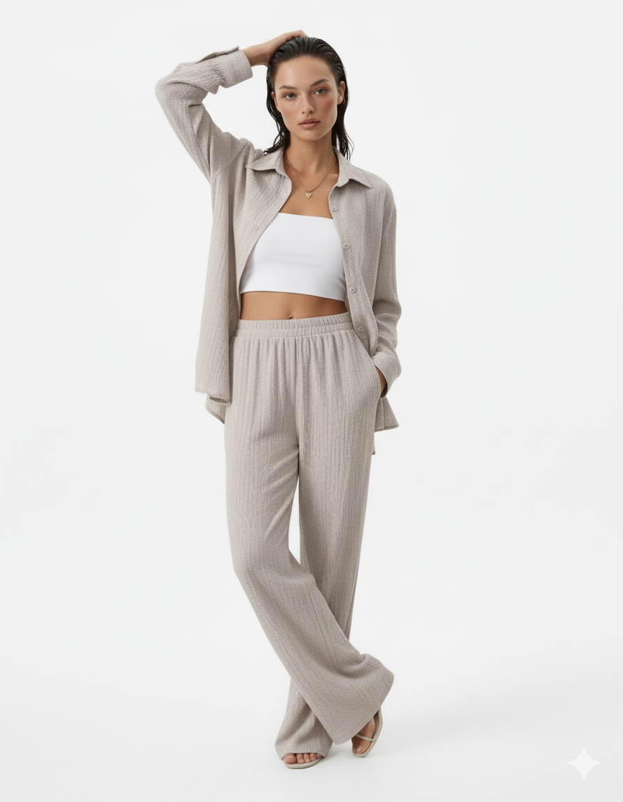Button Up Long Sleeve Shirt and Pants Set