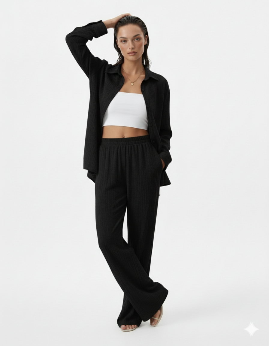 Button Up Long Sleeve Shirt and Pants Set