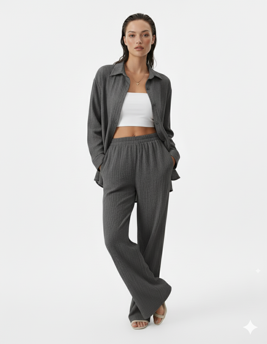 Button Up Long Sleeve Shirt and Pants Set