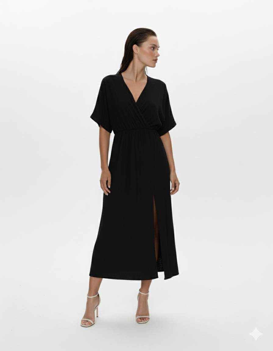 Slit Surplice Half Sleeve Midi Dress