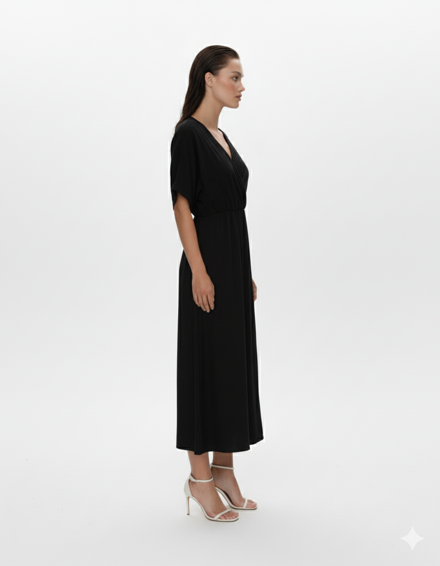 Slit Surplice Half Sleeve Midi Dress