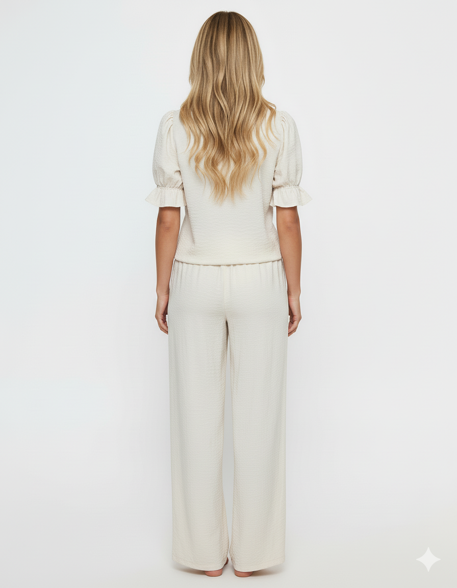 Plus Size Button-Down Shirt and Wide-Leg Pants Set