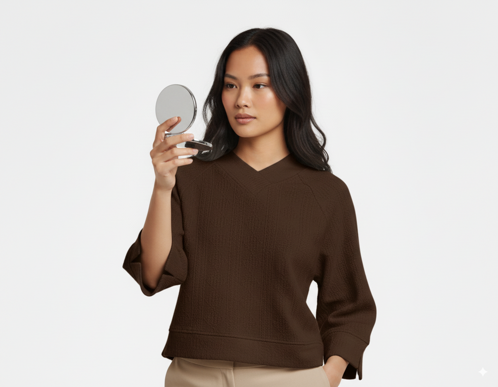 Umgee Textured Knit V-Neck Top