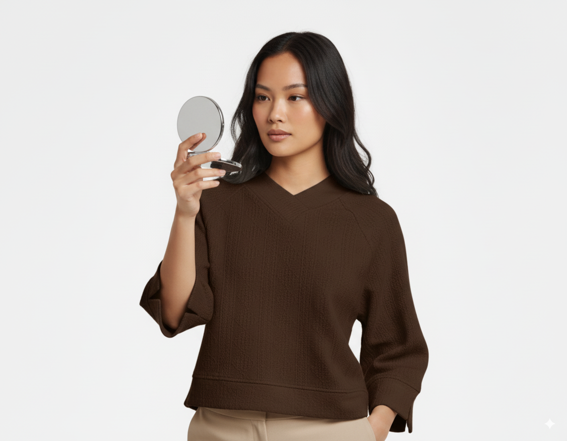 Umgee Textured Knit V-Neck Top