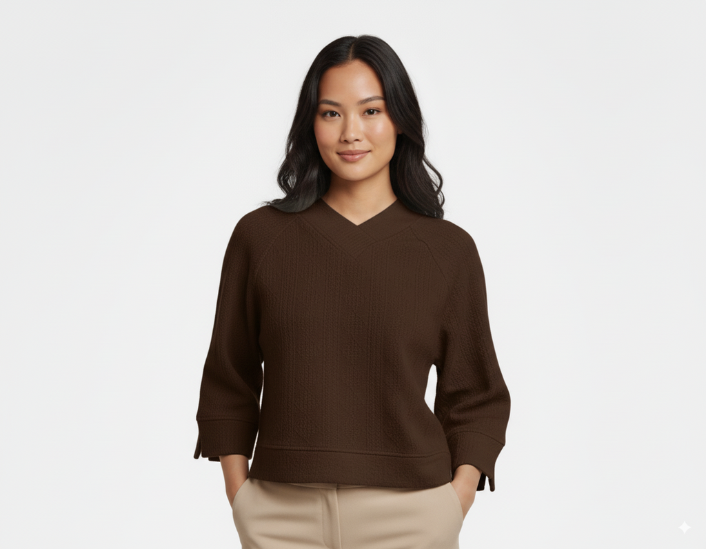 Umgee Textured Knit V-Neck Top