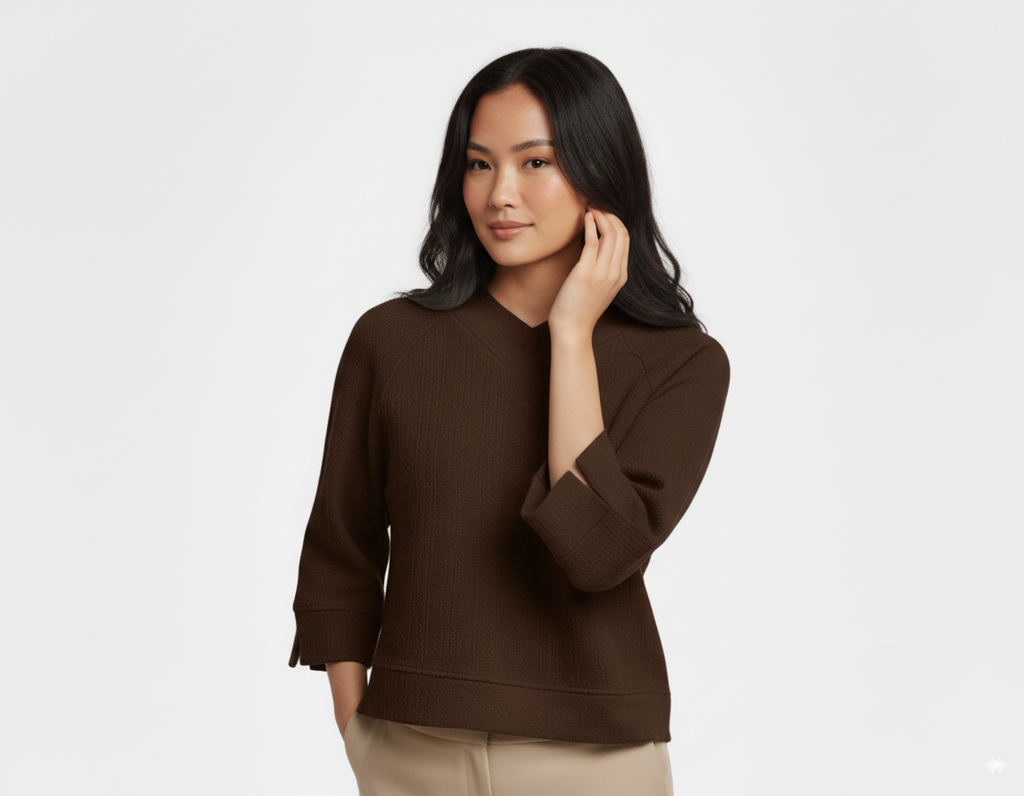 Umgee Textured Knit V-Neck Top