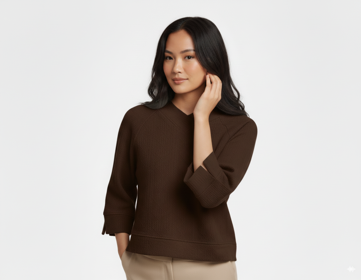 Umgee Textured Knit V-Neck Top