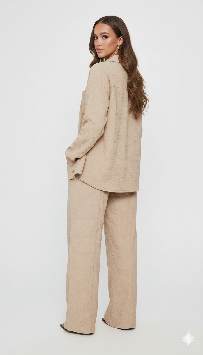 Devine Collared Neck Long Sleeve Top and Pants Set