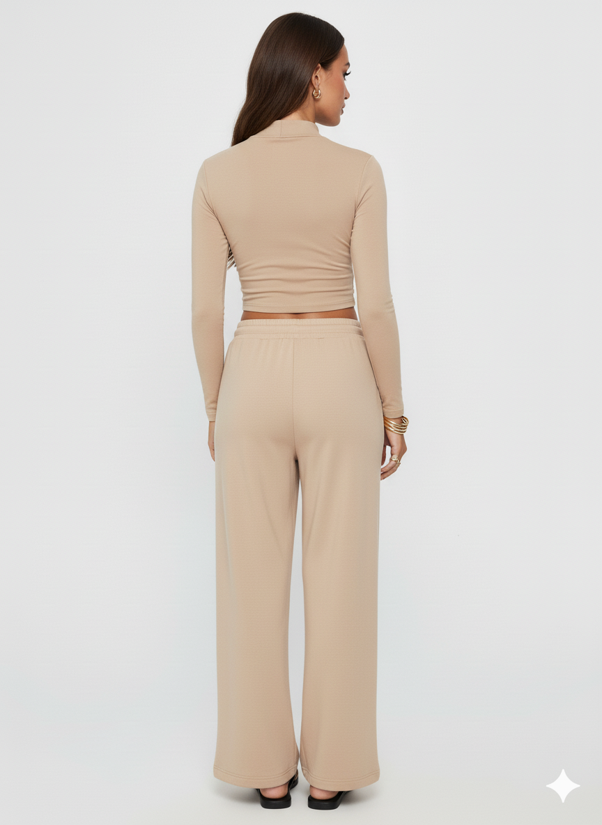 Devine Round Neck Long Sleeve Top and Pants Set