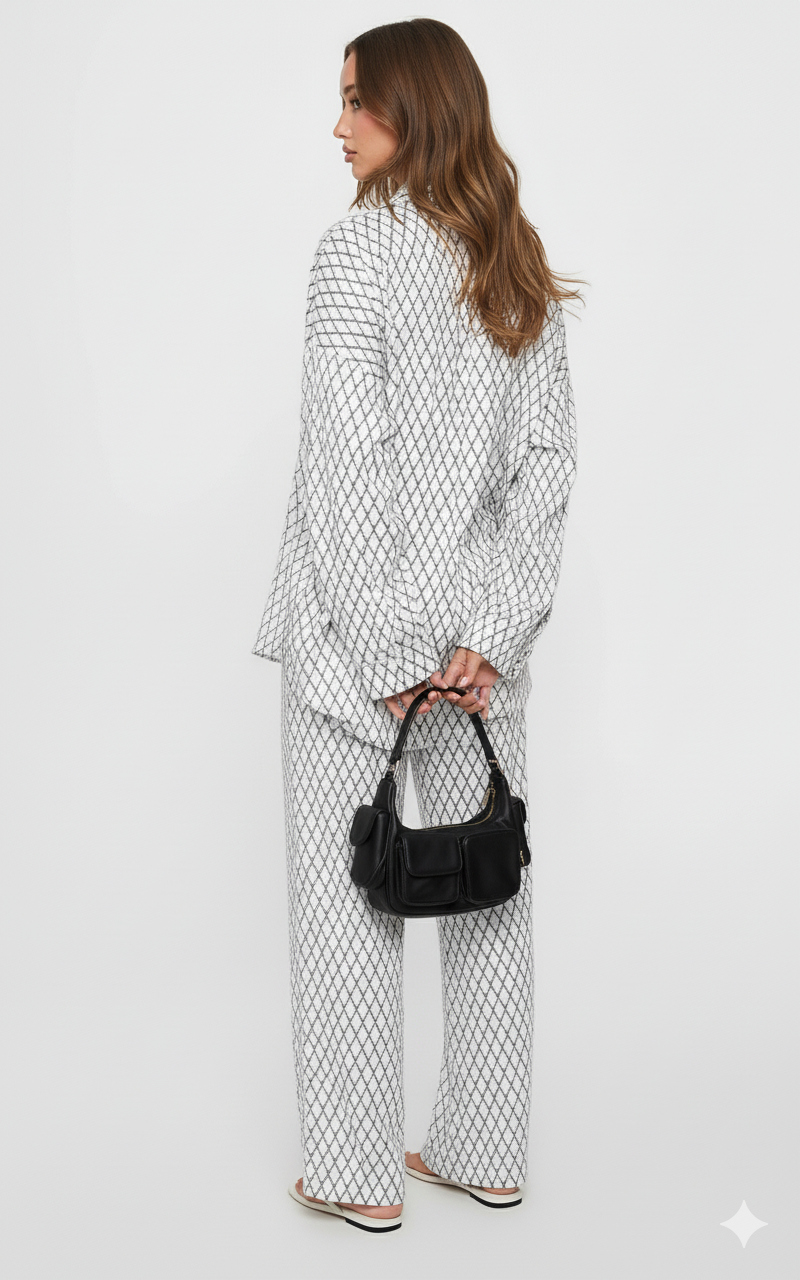 Diamond Pattern Long Sleeve Top and Pants Two-Piece Set