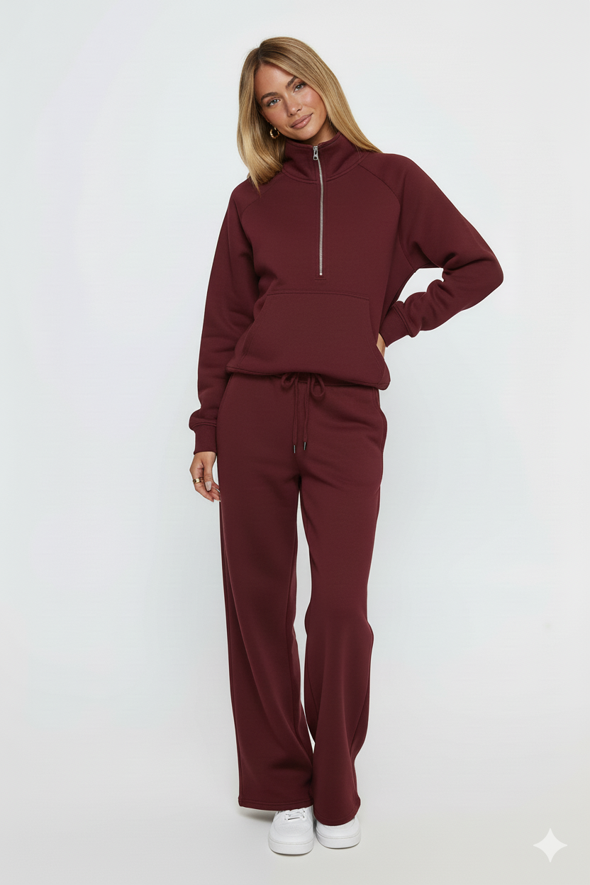 Half Zip Long Sleeve Top and Pants Set