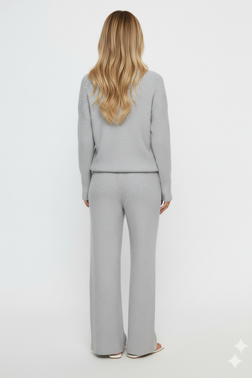 Ribbed Turtleneck Dropped Shoulder Top and Pants Sweater Set