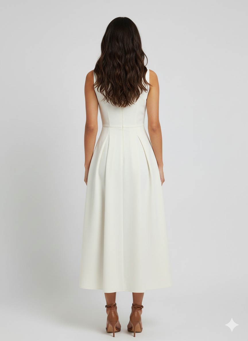 V-Neck Sleeveless Midi Dress