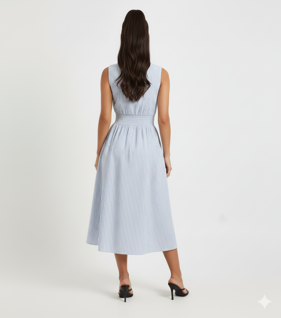 Striped V-Neck Sleeveless Midi Dress