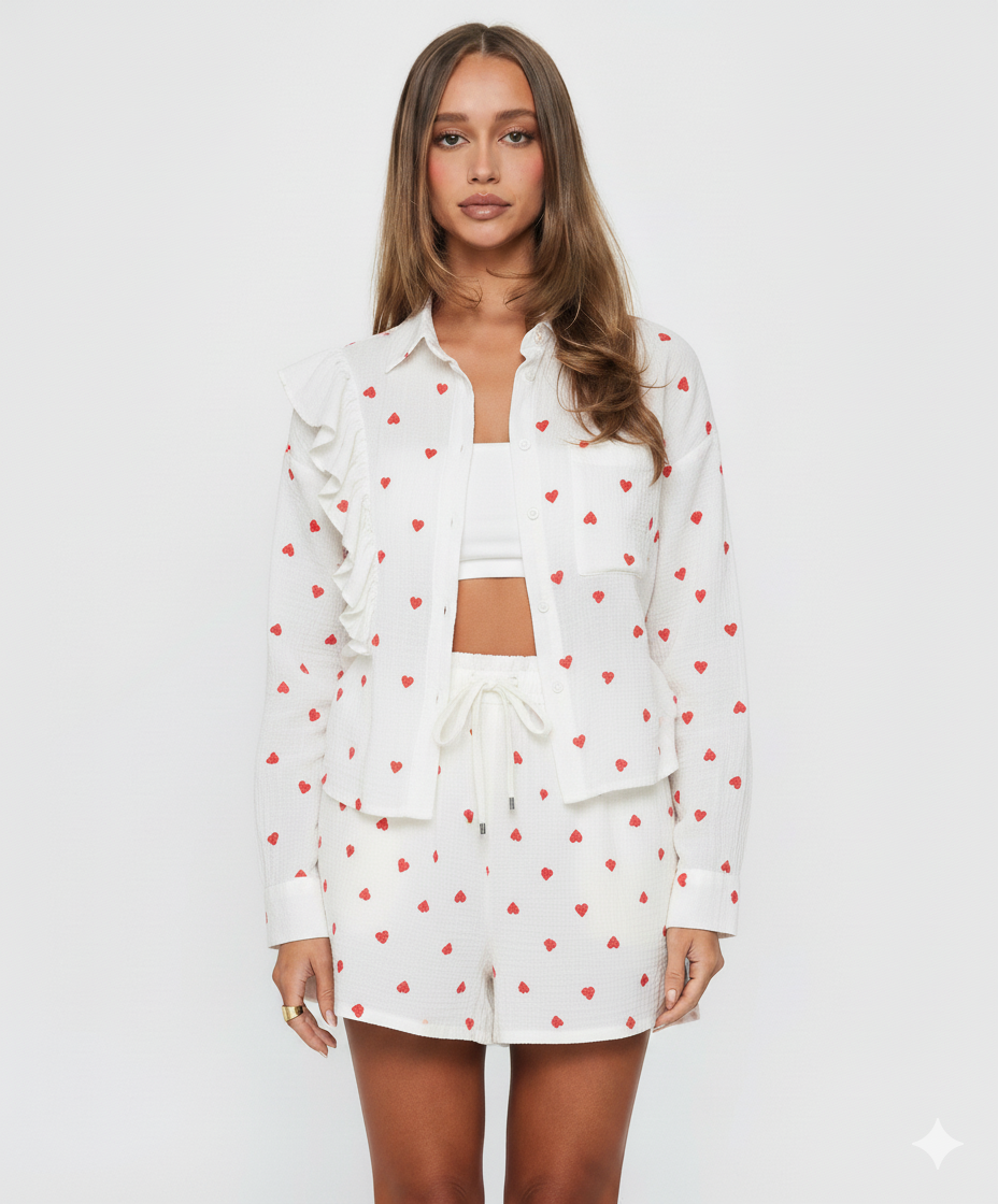 Colorful Heart Print Shirt and Shorts Set