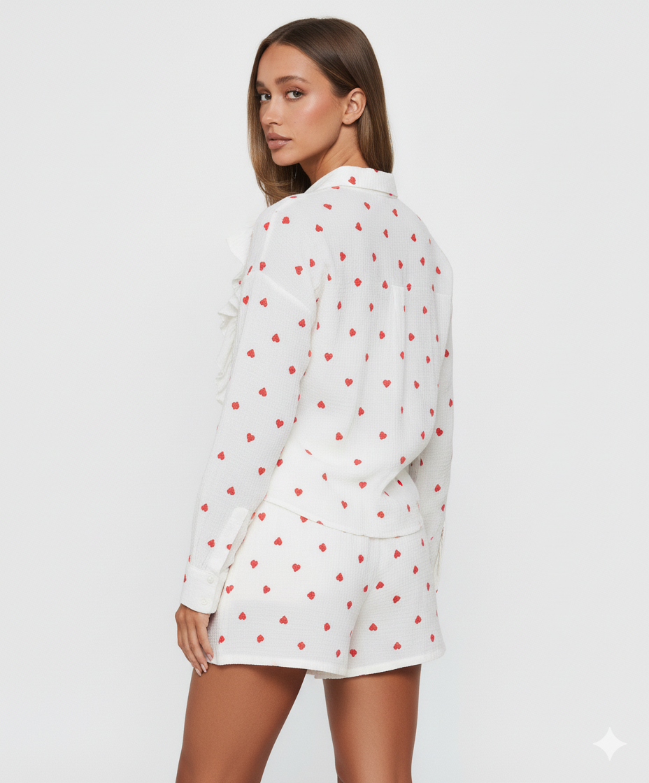 Colorful Heart Print Shirt and Shorts Set
