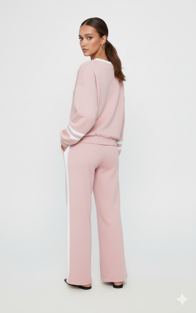 Contrast Trim Round Neck Top and Pants Set