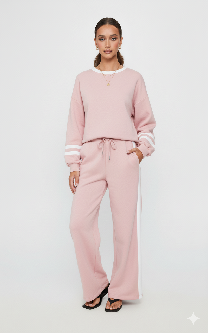Contrast Trim Round Neck Top and Pants Set