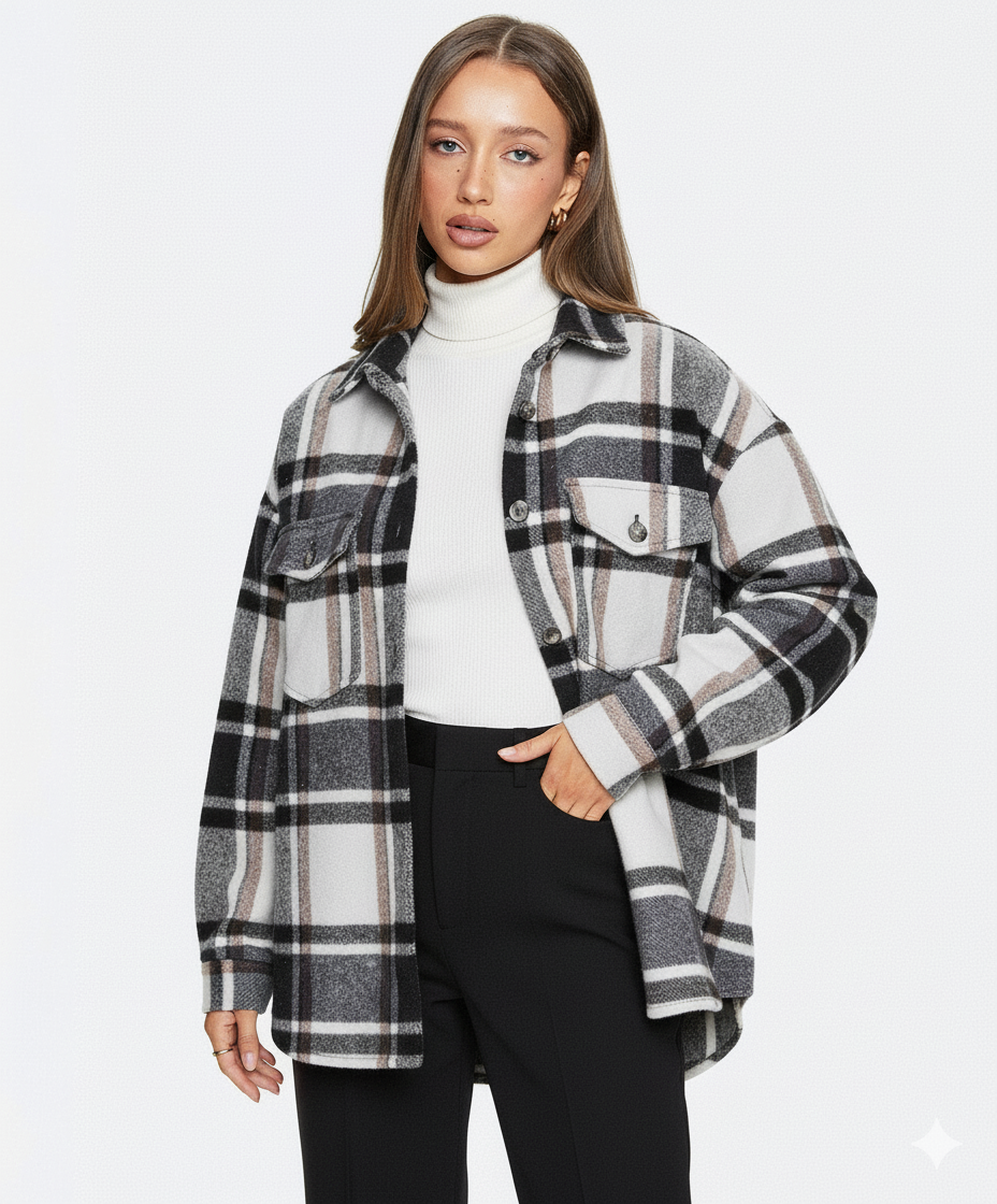 Plaid Button Up Drop Shoulder Jacket