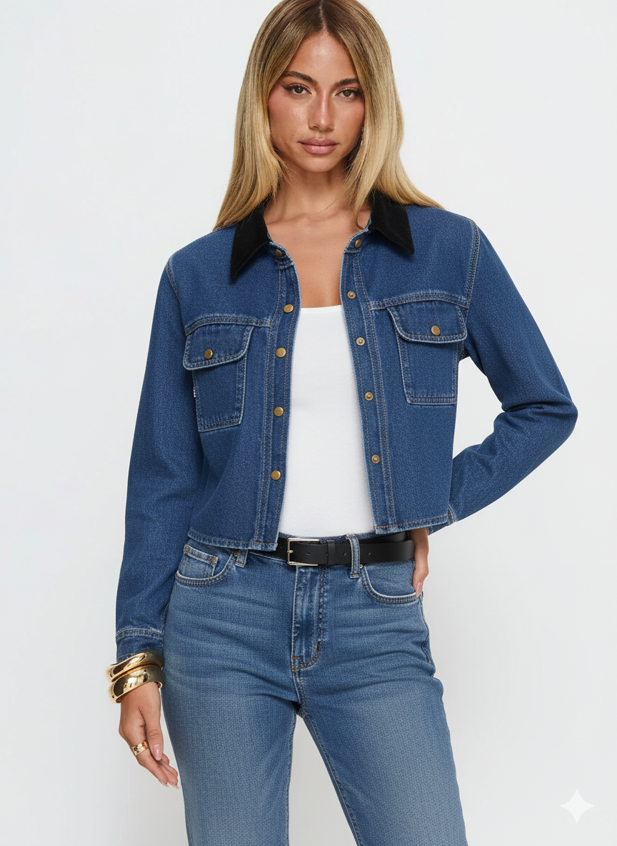 Snap Down Denim Jacket with Chest Pockets