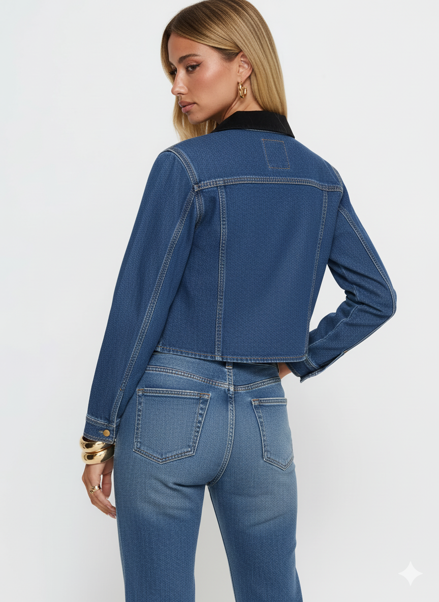 Snap Down Denim Jacket with Chest Pockets