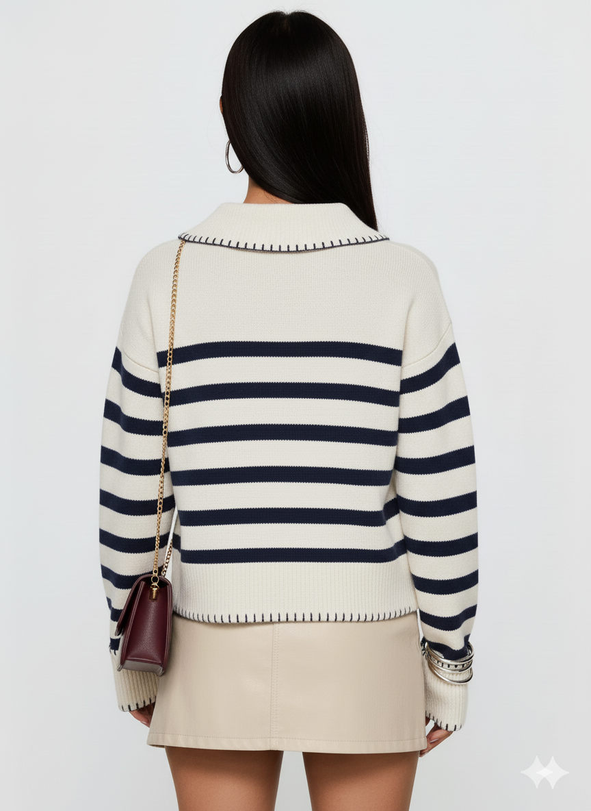 Striped Johnny Collar Sweater