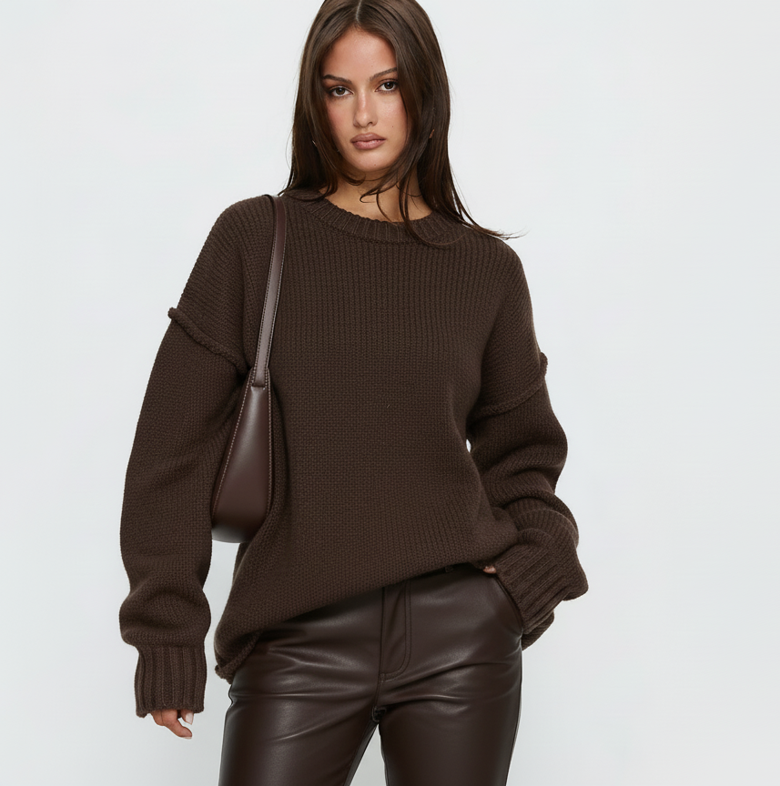 Round Neck Dropped Shoulder Sweater