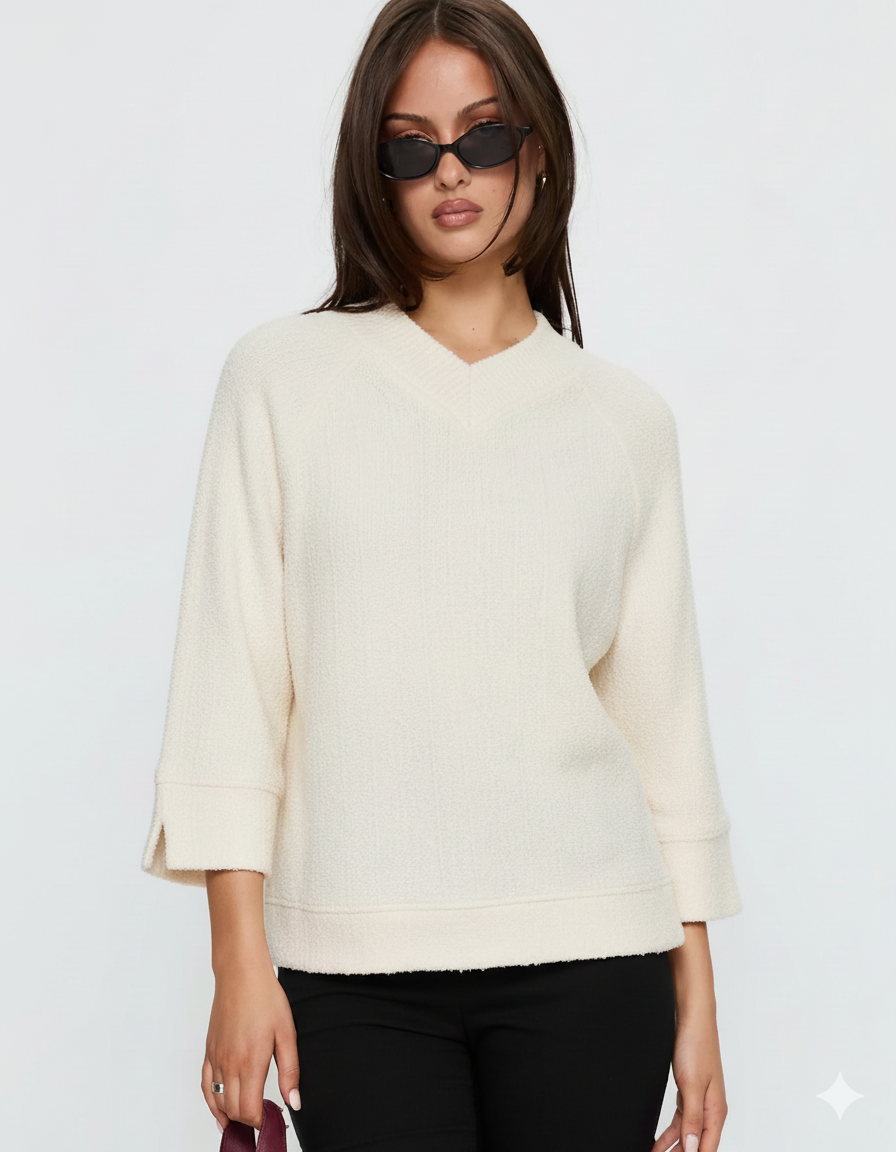 Umgee Textured Knit V-Neck Top