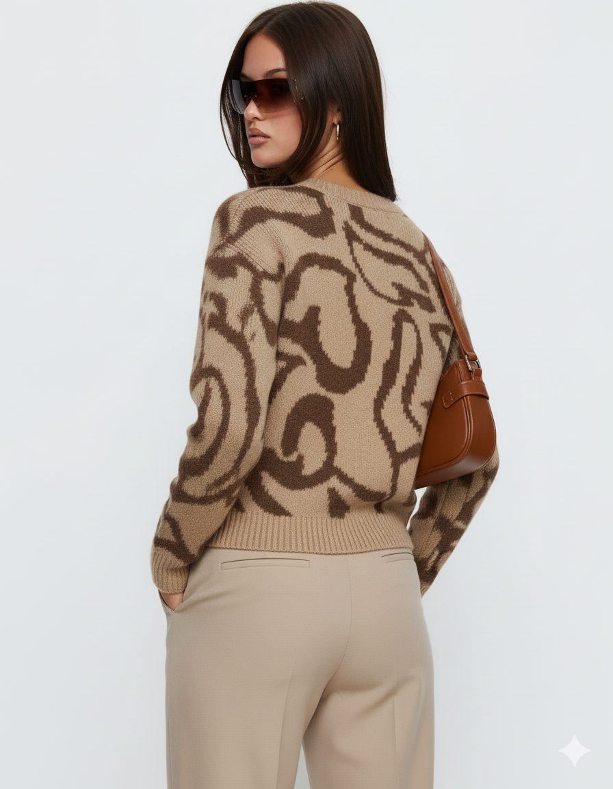 Umgee Heart Print Crew Neck Sweater
