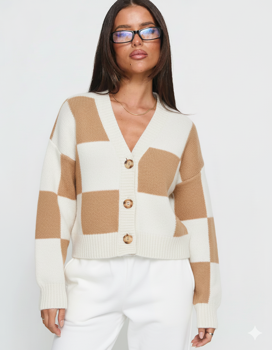 Color Block Knit Button-Up Cardigan