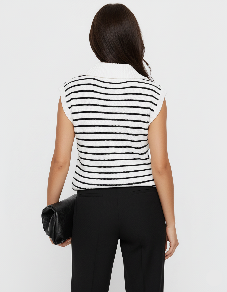 Collared Neck Striped Sweater Vest