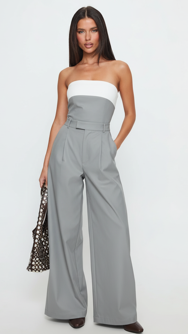 Strapless Color Block Wide Leg Jumpsuit