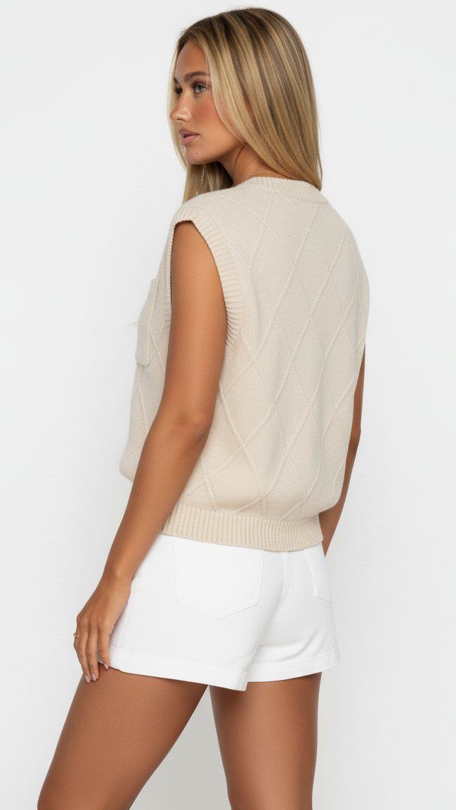 Round Neck Cap Sleeve Knit Top