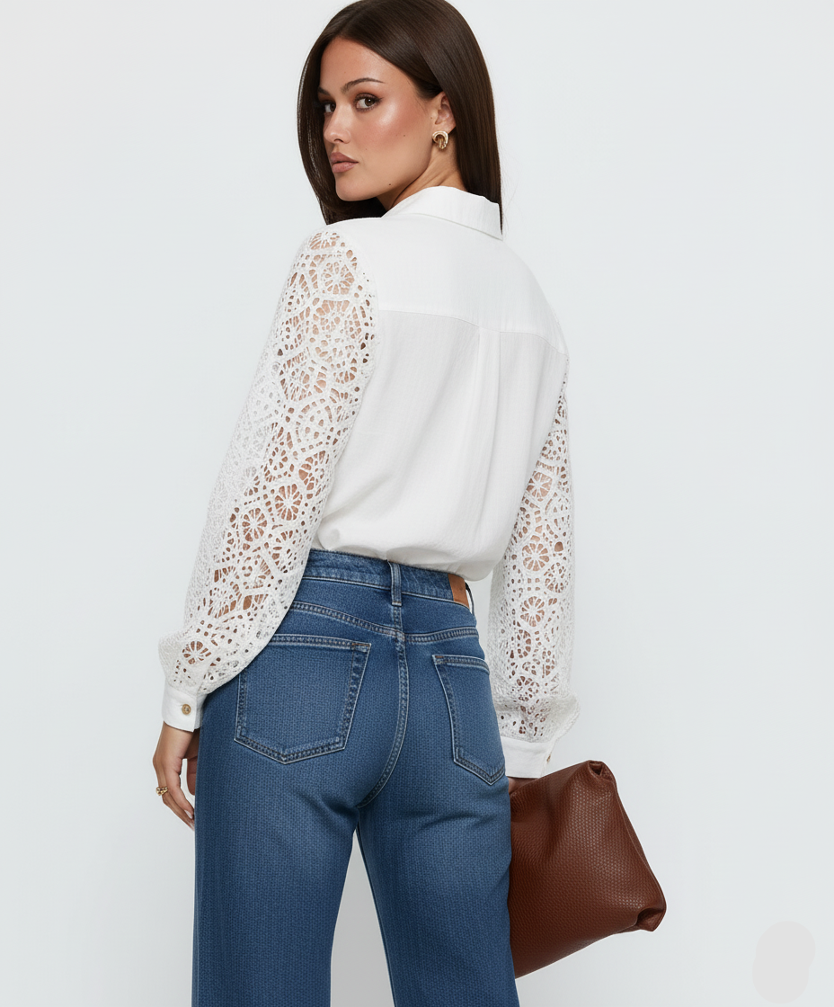 Lace Sleeve Button Down Shirt