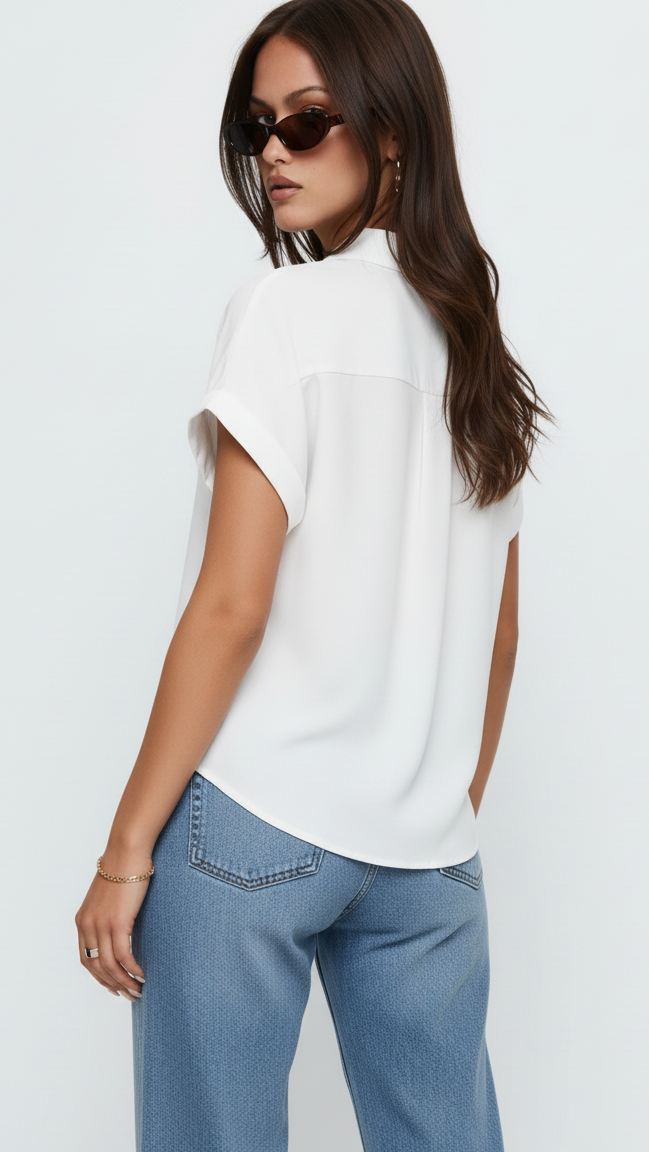 Collared Neck Short Sleeve Blouse