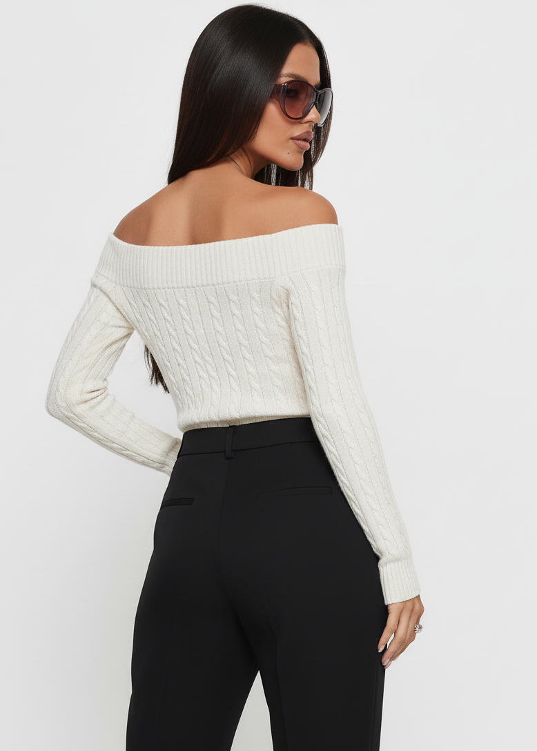 Off-Shoulder Cable Knit Sweater