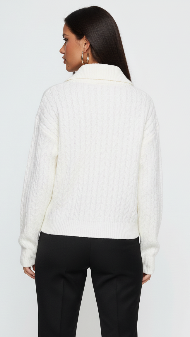 Zip Collar Cable-Knit Sweater