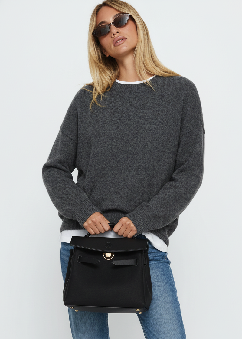 Ribbed Round Neck Dropped Shoulder Sweater